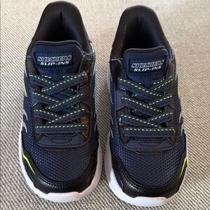 Skechers Kids Navy and Lime Slip-Ins Athletic Sneakers